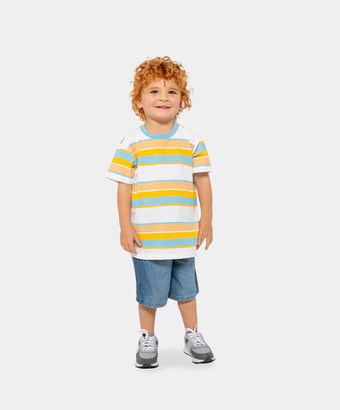 Conjunto De Camiseta Y Bermuda Para Bebé Niño En Algodón Color Blanco Con Rayas