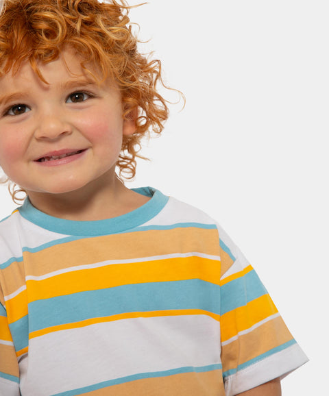 Conjunto De Camiseta Y Bermuda Para Bebé Niño En Algodón Color Blanco Con Rayas