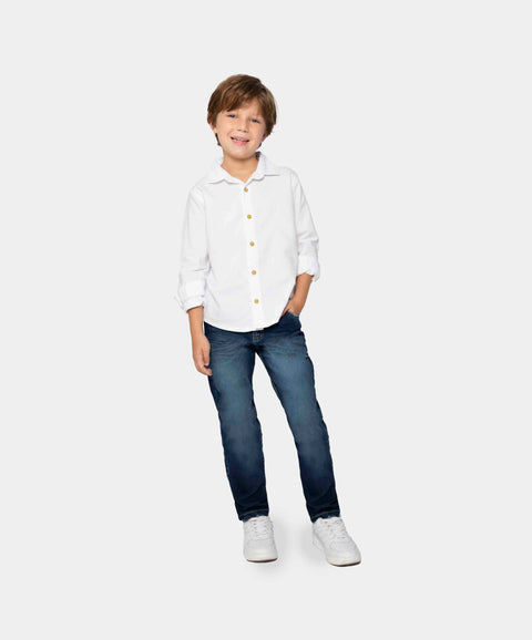 Camisa Manga Larga Para Niño En Tela Suave Color Blanco