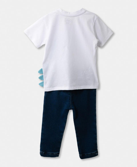 Conjunto Camiseta Y Pantalón  Para Recién Nacido En Tela Suave Color Blanco Y Azul