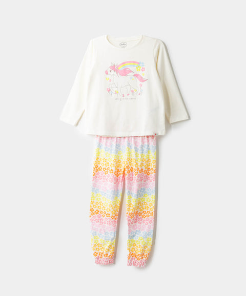 Pijama Manga Larga Y Pantalón Para Bebé Niña En Licra Color Marfil