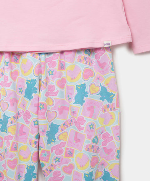 Pijama Manga Larga Y Pantalón Para Niña En Licra Color Rosado