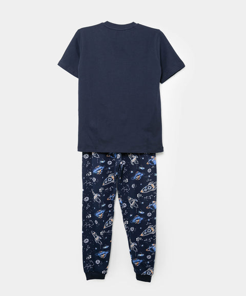Pijama Que Alumbra Para Niño En Tela Suave Color Azul Oscuro