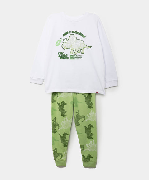 Pijama Manga Larga Y Pantalón Para Bebé Niño En Tela Suave Color Verde