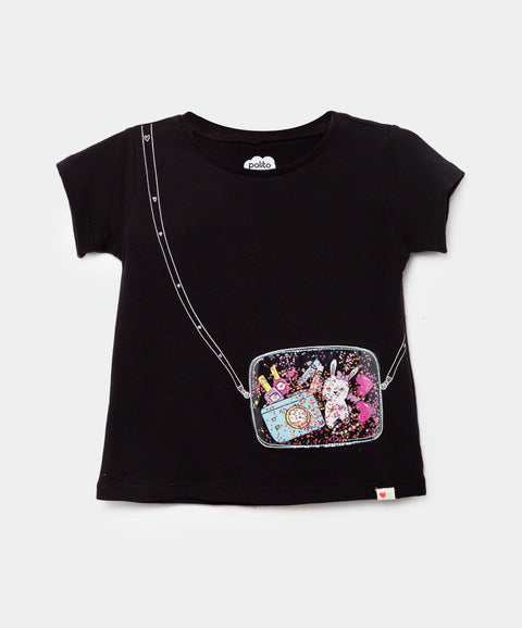 Camiseta Manga Corta Para Bebe Niña En Licra Color Negro