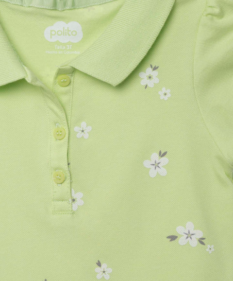 Camiseta Tipo Polo Para Bebé Niña En Algodón Color Verde