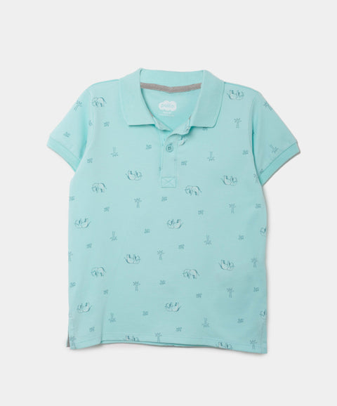 Camiseta Tipo Polo Para Bebé Niño En Algodón Color Aqua