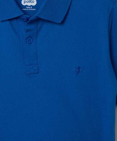 Camiseta Tipo Polo Para Niño En Algodón Color Azul Eléctrico