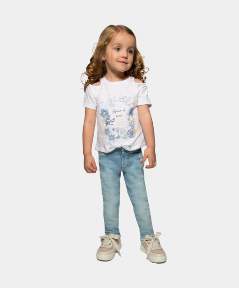 Camiseta Manga Corta Para Bebe Niña En Licra Color Marfil