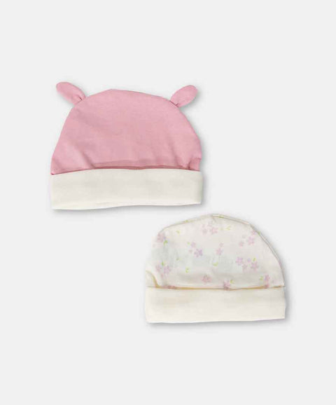 Gorro X 2 Para Recién Nacida En Algodón Color Rosado Y Marfil