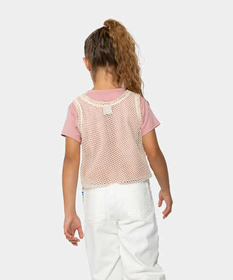 Camiseta Manga Corta Con Malla Para Niña En Licra Color Palo De Rosa