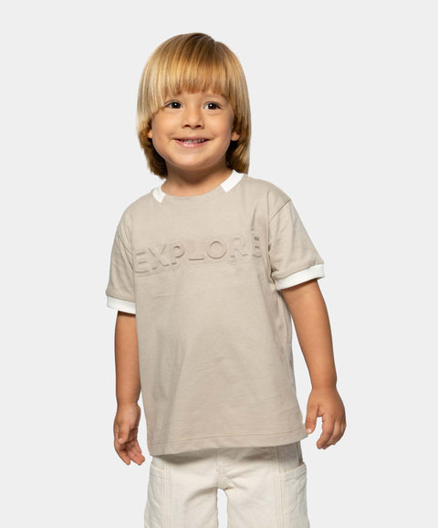 Camiseta Manga Corta Para Bebe Niño En Tela Suave Color Arena