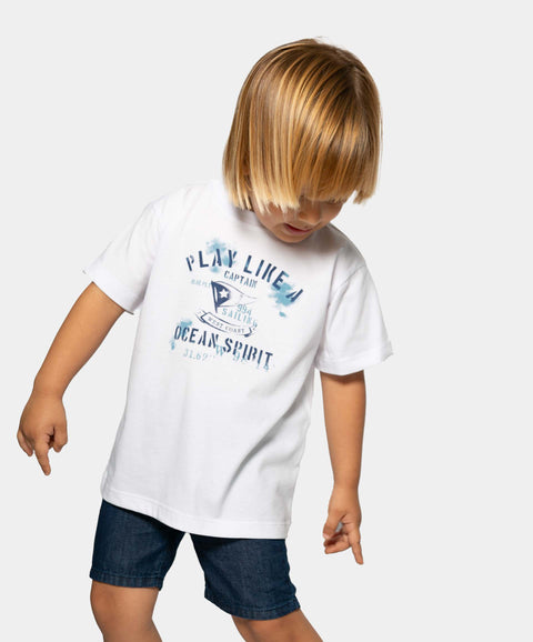 Camiseta Manga Corta Para Bebe Niño En Tela Suave Color Blanco