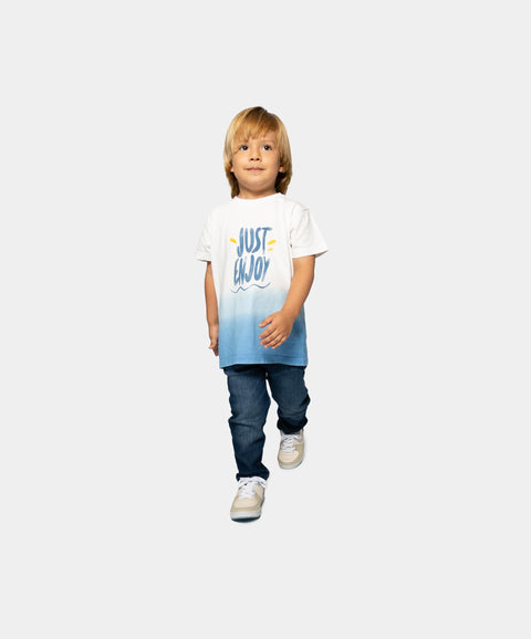 Camiseta Manga Corta Para Bebe Niño En Tela Suave Color Blanco Y Azul