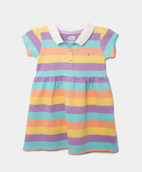 Vestido Tipo Polo Para Bebé Niña En Algodón Color Mandarina Con Rayas