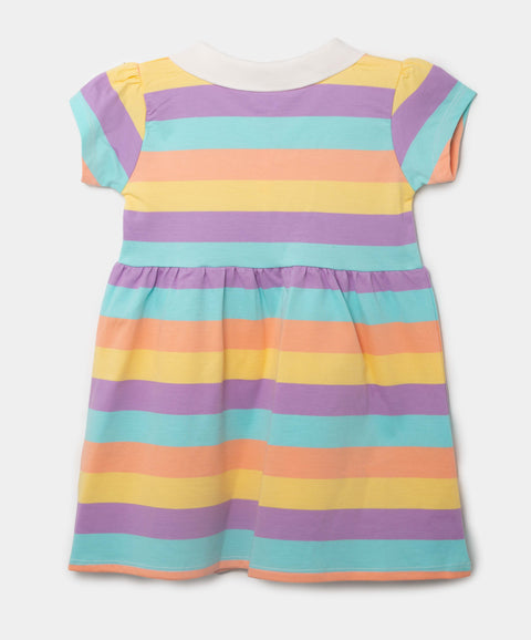 Vestido Tipo Polo Para Bebé Niña En Algodón Color Mandarina Con Rayas