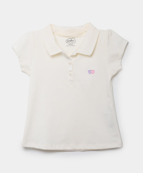 Camiseta Tipo Polo Para Bebé Niña En Algodón Color Marfil