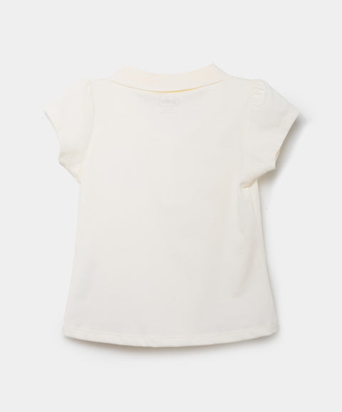 Camiseta Tipo Polo Para Bebé Niña En Algodón Color Marfil