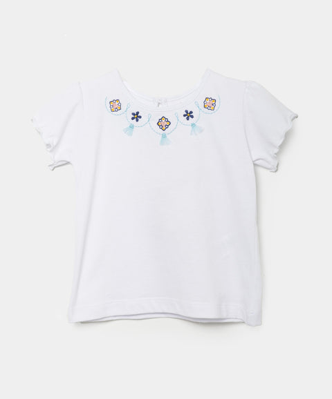 Camiseta Manga Corta Para Recién Nacida En Tela Suave Color Blanco