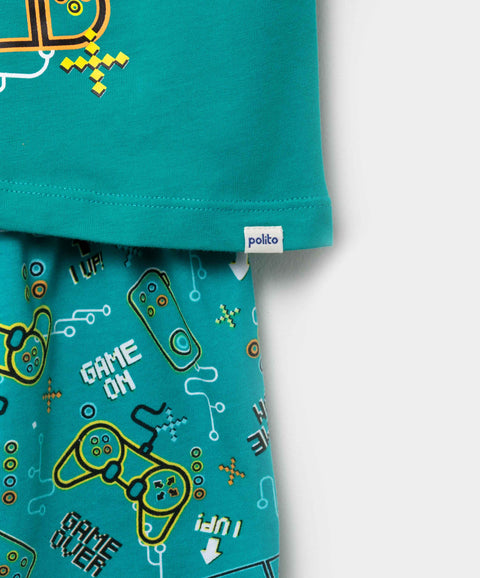 Pijama Manga Corta Y Bermuda Para Bebé Niño En Tela Suave Color Jade