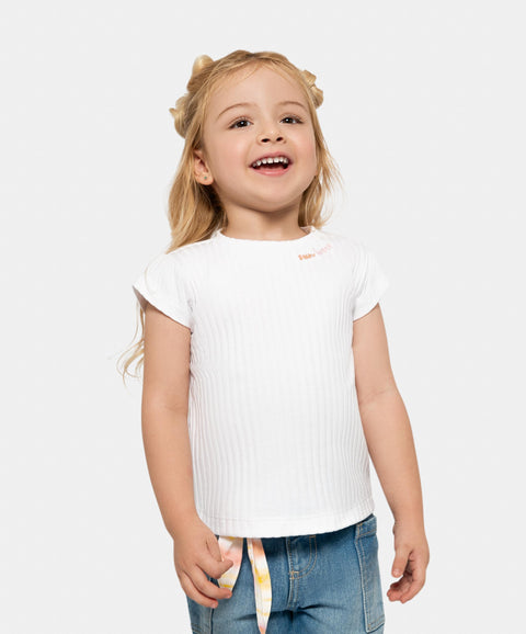 Camiseta Manga Corta Para Bebé Niña En Rib Color Blanco