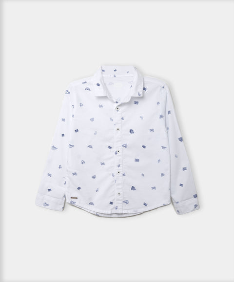 Camisa Manga Larga Para Niño En Tela Suave Color Blanco Estampada