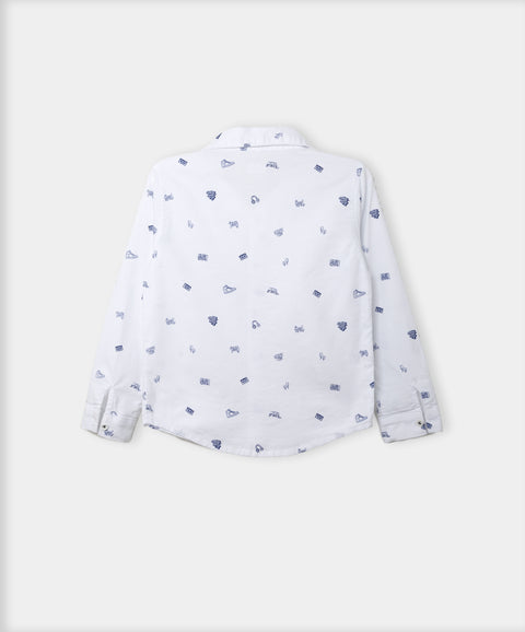 Camisa Manga Larga Para Niño En Tela Suave Color Blanco Estampada