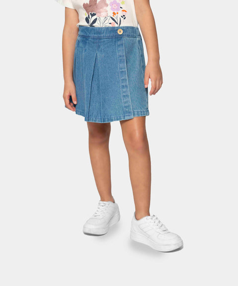 Falda Short Para Niña En Denim Tono Medio