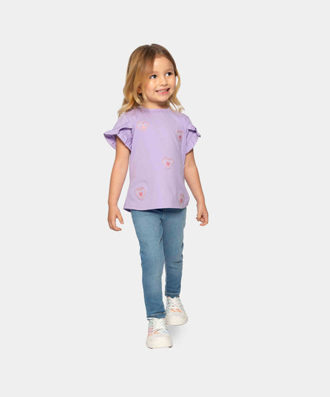 Camiseta Manga Corta Para Bebe Niña En Licra Color Lila