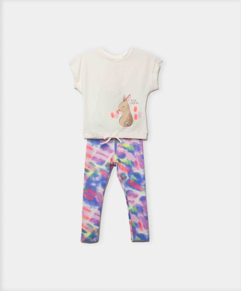 Conjunto Camiseta Y Leggings Para Bebé Niña En Licra Color Marfil