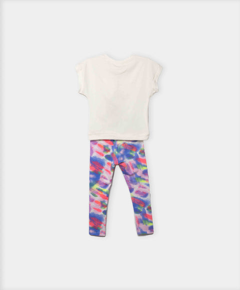 Conjunto Camiseta Y Leggings Para Bebé Niña En Licra Color Marfil