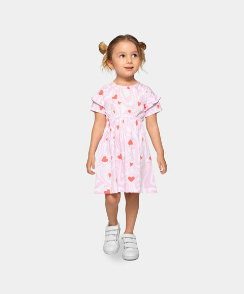 Vestido Manga Corta Para Bebe Niña En Tela Suave Color Rosado Estampado