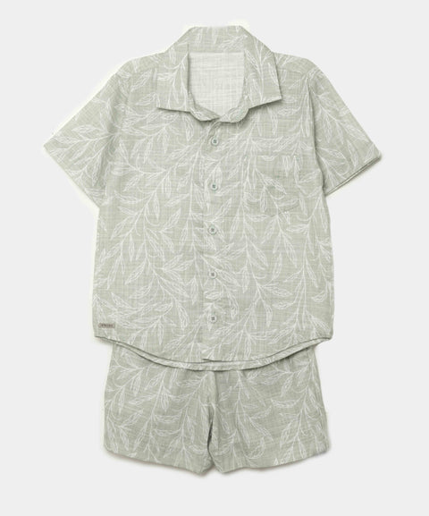 Conjunto De Camisa Y Bermuda Para Niño En Algodón Color Verde Estampado