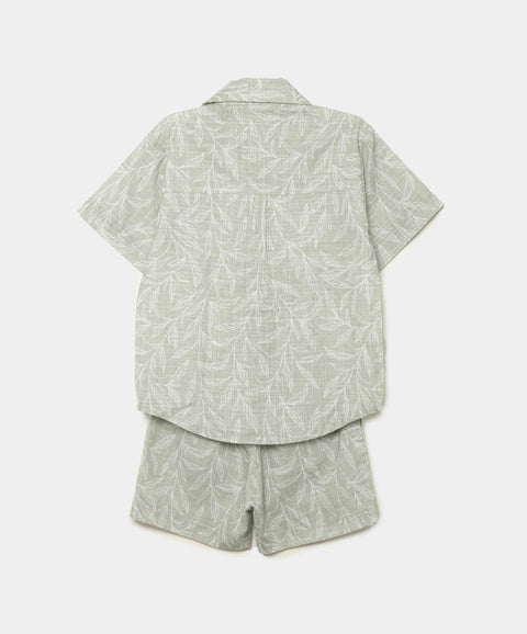 Conjunto De Camisa Y Bermuda Para Niño En Algodón Color Verde Estampado