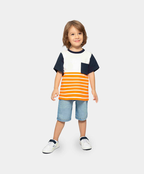 Camiseta Manga Corta Para Bebe Niño En Tela Suave Color Marfil