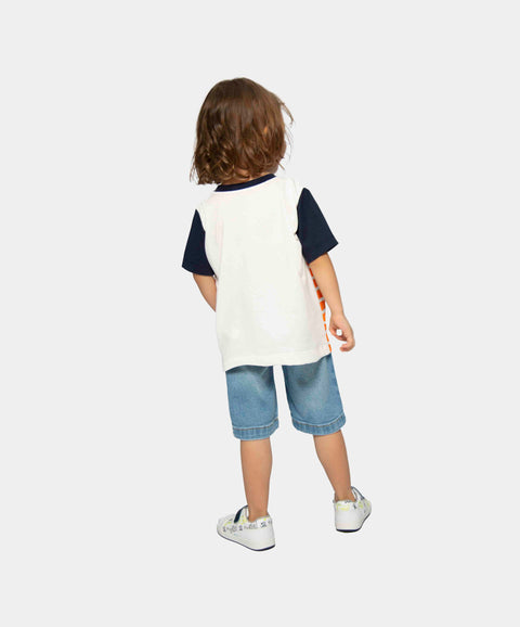 Camiseta Manga Corta Para Bebe Niño En Tela Suave Color Marfil