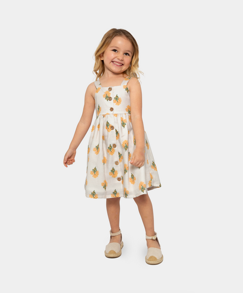 Vestido Manga Sisa Para Bebe Niña En Tela Suave Color Crema Estampado