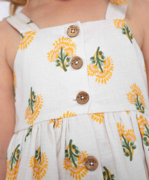 Vestido Manga Sisa Para Bebe Niña En Tela Suave Color Crema Estampado