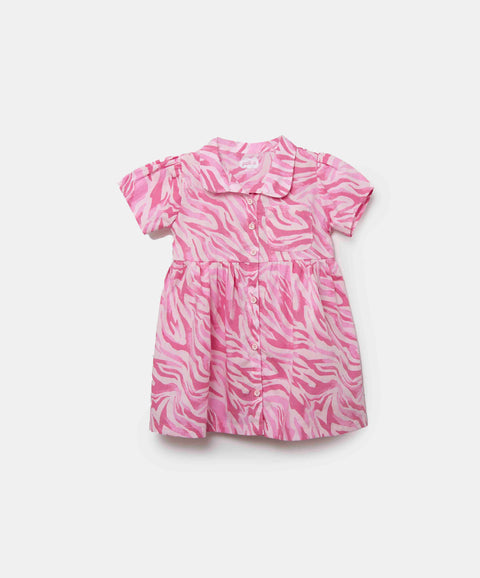 Vestido Estampado Para Recién Nacida En Popelina Color Rosado