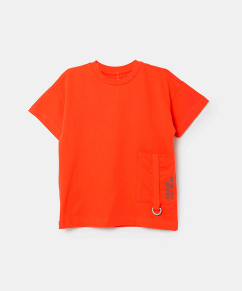 Camiseta Manga Corta Para Bebe Niño En Tela Suave Color Naranja