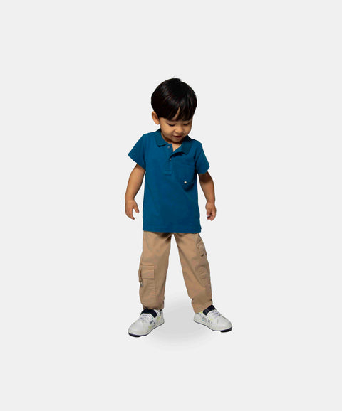 Camiseta Tipo Polo Para Bebé Niño En Algodón Color Azul Petróleo