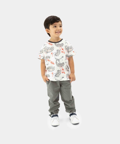 Conjunto De Camiseta Y Pantalón Para Bebé Niño Color Marfil Y Gris Oscuro