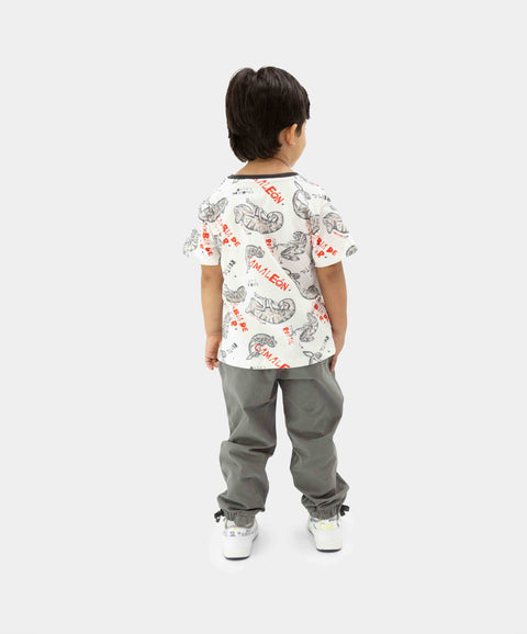 Conjunto De Camiseta Y Pantalón Para Bebé Niño Color Marfil Y Gris Oscuro