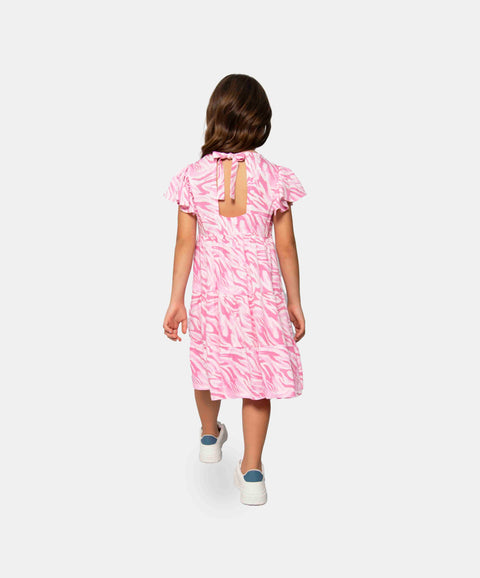 Vestido Estampado Para Niña En Lino Color Rosado