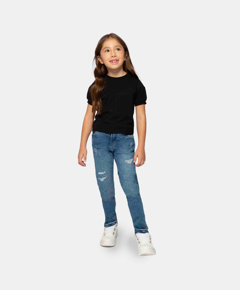 Jean Slim Para Niña En Denim Tono Medio Claro