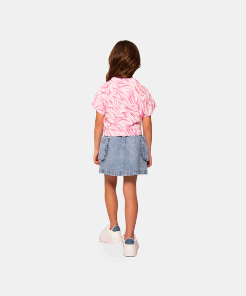 Blusa Estampada Para Niña En Lino Color Rosado