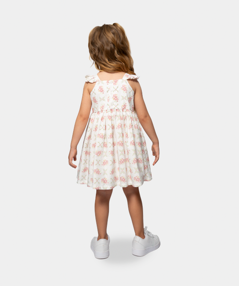 Vestido Estampado Para Bebé Niña En Tela Suave Color Marfil