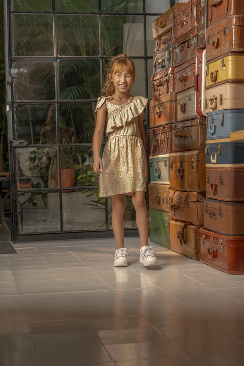 Vestido Para Niña En Popelina Color Amarillo Estampado