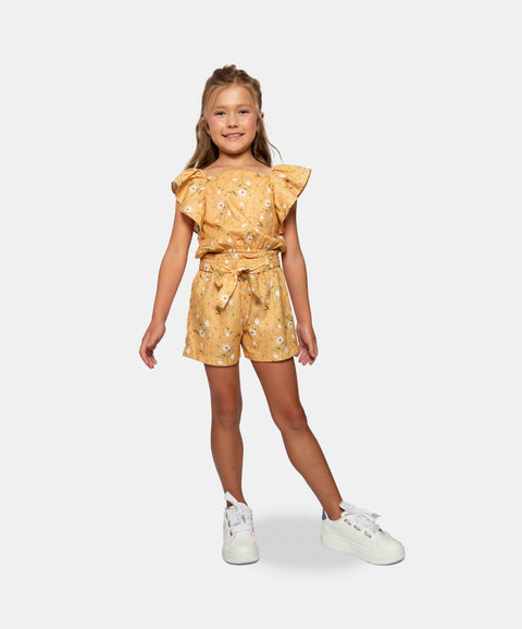 Conjunto Blusa Y Short Para Niña Color Amarillo Estampado