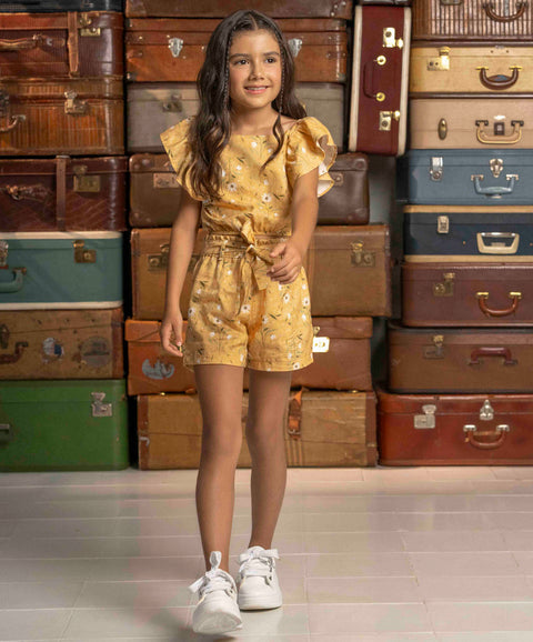 Conjunto Blusa Y Short Para Niña Color Amarillo Estampado